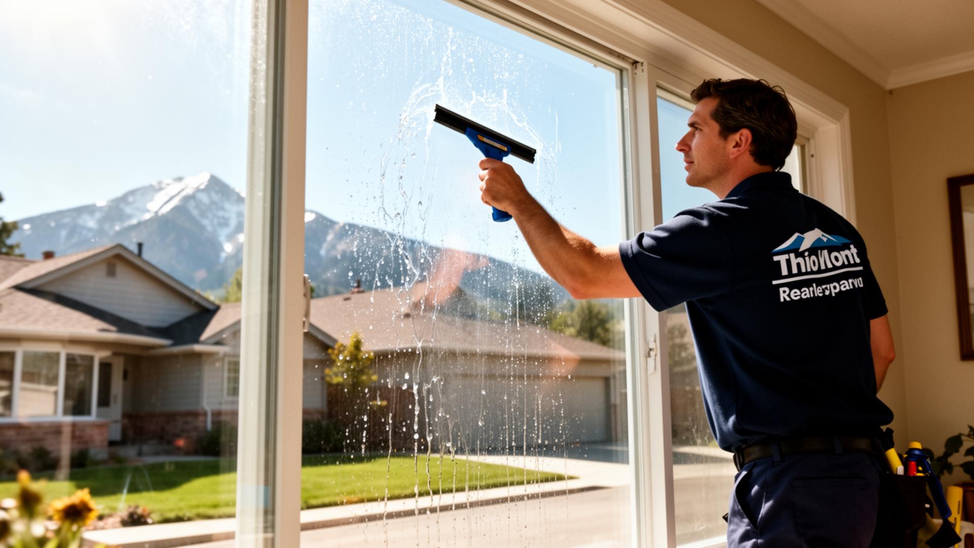 Window cleaner squeegee on Arvada Colorado home